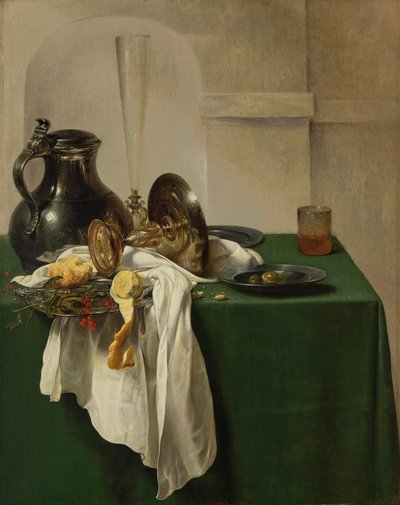 Tinkande og sølvtazza på et bord af Jan Jansz den Uyl