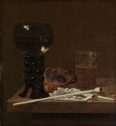Stilleben med Roemer, Ølglas og en Pibe af Jan Jansz. van de Velde (III)