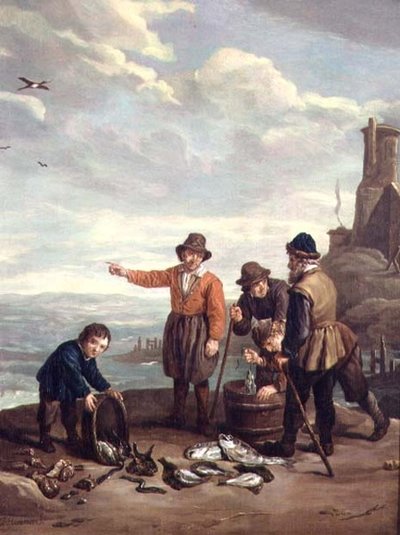 Fiskere på en strand af Jan Josef the Elder Horemans