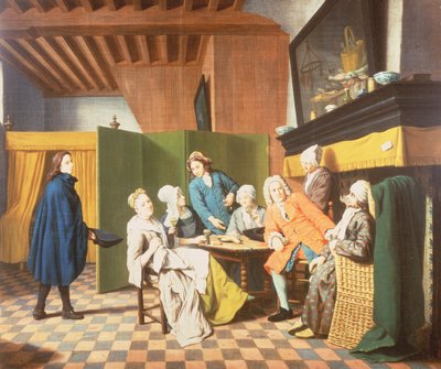 Lægebesøg - Et hollandsk ordsprog: Lægen inspicerer sin patients generelle helbred (en af et sæt på fire) af Jan Josef the Elder Horemans