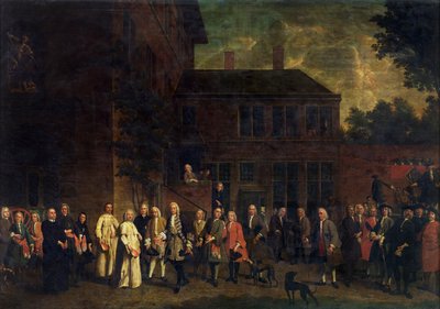Medlemmerne af fægterlauget byder abbeden af Sint-Michiels velkommen af Jan Josef the Younger Horemans