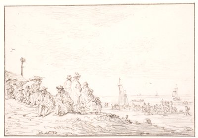 Strandbred med mange mennesker af Jan Josefsz van Goyen