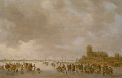 Et vinterlandskab med kunstskøjteløb på isen af Jan Josephsz van Goyen