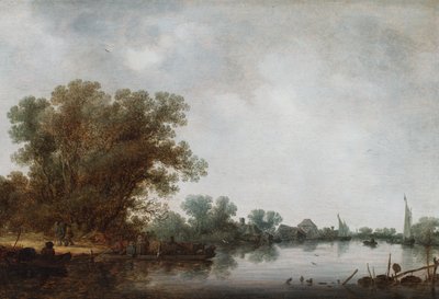 Et flodbillede med en færge, der sejler ud på venstre bred af Jan Josephsz van Goyen
