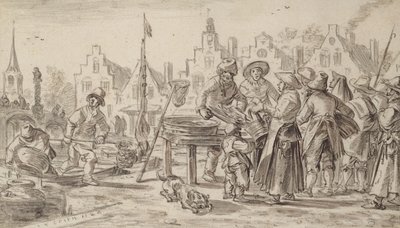 Fishmarket, 1624 (pen og pensel og brunt blæk på papir) af Jan Josephsz van Goyen