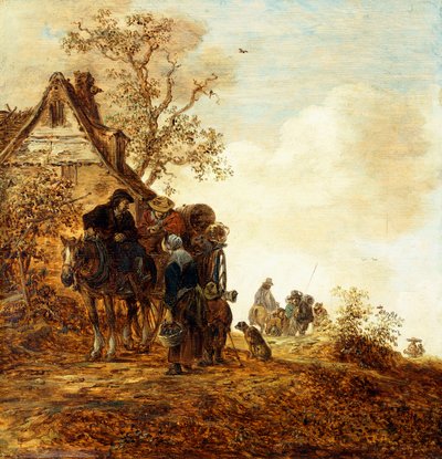 Bønder i en vogn ved et sommerhus Jan Josephsz, 1651 af Jan Josephsz van Goyen