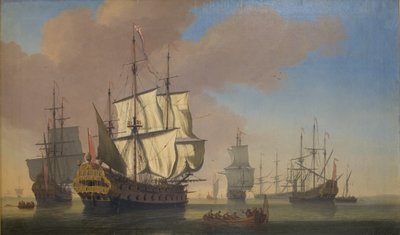 Engelske krigsskibe i et vejsted i roligt vejr af Jan Karel Donatus van Beecq