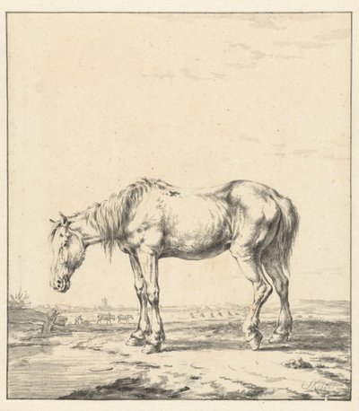 Gammel hest stående ved et vand af Jan Kobell (II)
