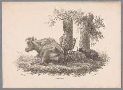 En ko og tre får Beesten Studien af ​​J. Kobell efter Paul Potter Nr. 1 (serietitel) af Jan Kobell (III)