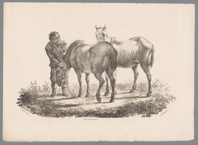 Mand og to heste Beesten Studien af ​​J. Kobell efter Paul Potter Nr. 1 (serietitel) af Jan Kobell (III)