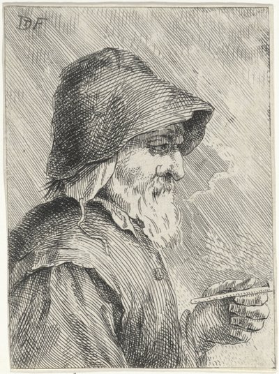 Gammel mand med skæg og en pibe i hånden af Jan Lauwryn Krafft (I) (attributed to)