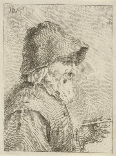 Gammel mand med skæg og en pibe i hånden af Jan Lauwryn Krafft (I) (attributed to)