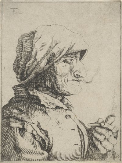 Gammel kvinde ryger pibe af Jan Lauwryn Krafft (I) (possibly)