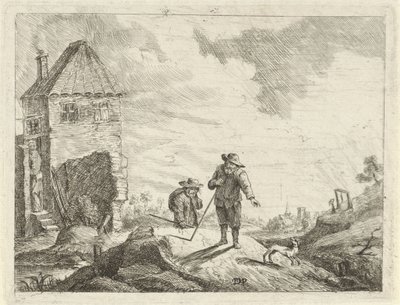 To landmænd med en hund på en landevej af Jan Lauwryn Krafft (I) (possibly)
