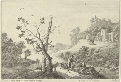 Landskab med en fløjtespiller og en hyrde af Jan Lauwryn Krafft (I)