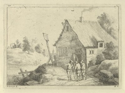Talende mænd foran et hus af Jan Lauwryn Krafft (I)