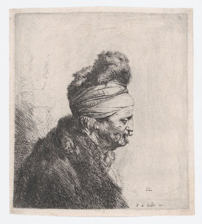 Buste af en gammel mand med pelshue af Jan Lievens