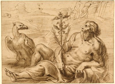 Flodgud med en ørn af Jan Lievens