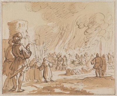 180 katharer eller albigenser brændes uden for Minerve i 1210 af Jan Luyken