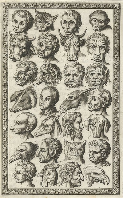28 hoveder af mennesker og dyr (28 koppen van mennesker en dieren). 1682 af Jan Luyken