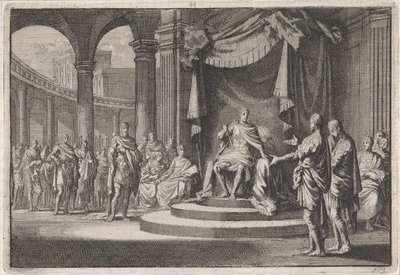 Alexander og Aristobulos forsvarer sig over for kejser Augustus af Jan Luyken