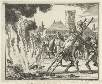 Anneken Hendriks, bundet på en stige, brændt i Amsterdam, 1571, 1685 af Jan Luyken