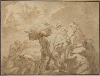 Battle of the Gods and Giants from Mount Olympus and Mount Othrys (pen og brunt blæk med brun lavering på lagenpapir) af Jan Luyken