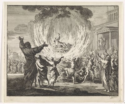 H. Polycarp sættes på et bål, men flammerne brænder ham ikke af Jan Luyken