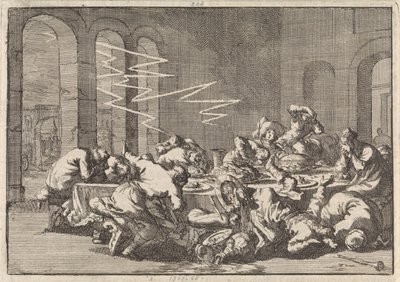 I den polske landsby Perzyn bliver 23 mennesker dræbt af lyn under et dåbsmåltid, 1676 af Jan Luyken