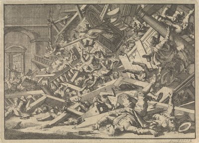 Kollapset galleri under en katolsk gudstjeneste i den spanske udsendings hus i London, 1623 af Jan Luyken