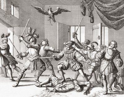John og Alexander Ruthven, der forsøger at kidnappe eller dræbe James VI af Skotland af Jan Luyken