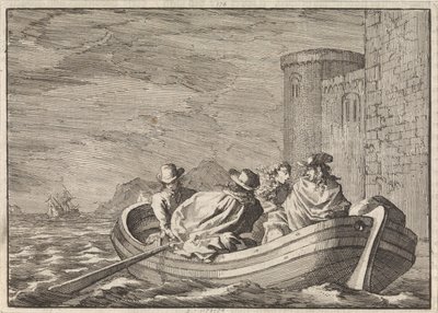 King James II flygter om natten i en robåd, 1688 af Jan Luyken