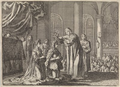 Kroning af William III og Mary II Stuart af ærkebiskoppen af ​​Canterbury, 1689 af Jan Luyken