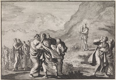 Moses tager imod lovens tavler og viser dem til folket af Jan Luyken