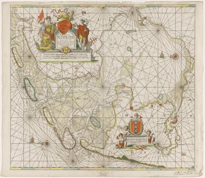 Kort over Zuiderzee og Waddenzee Paskaarte of the Zuyder Zee (titel på objekt) af Jan Luyken
