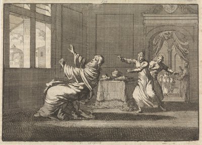 Pave Innocentius XII falder baglæns fra vinduet til Quirinalen kort efter hans valg, 1691 af Jan Luyken