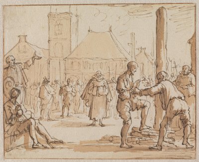 Pieter Bekjen bestiger bålet i Amsterdam i 1569 af Jan Luyken