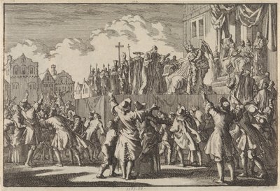 Gadescene i Aberdeen, der håner den katolske religion, 1689 af Jan Luyken