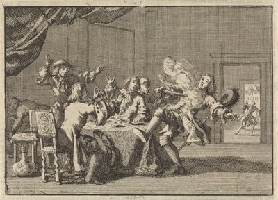 Thomas Tullock, tilhænger af King James II i Skotland, bliver dræbt af den uventede affyring af hans pistol, 1690 af Jan Luyken