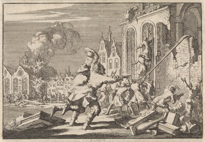 Ødelæggelse af katolske kapeller i London, 1688 af Jan Luyken
