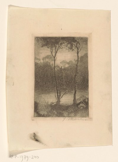 To træer ved vandet Stream om natten (original titel) af Jan Mankes (signed by artist)
