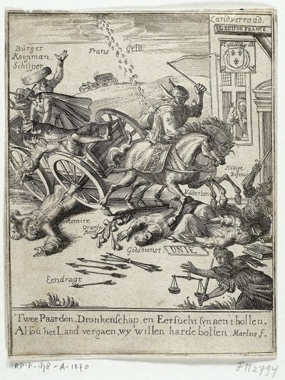 Tegneserie, der skildrer den påståede fransksindethed i Amsterdam, 1690 af Jan Marlois