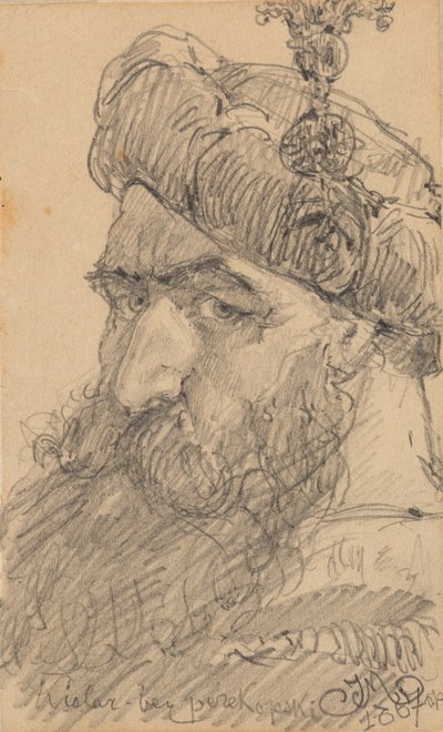 Rekto: Hovedet af en skægget mand i hat, der beder af Jan Matejko