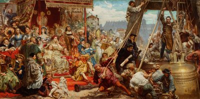 Opsætningen af Zygmunt-klokken i tårnet på katedralen i Kraków i 1521 af Jan Matejko