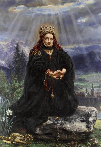 Sankt Kinga beder midt i Sącz-bjergene. af Jan Matejko