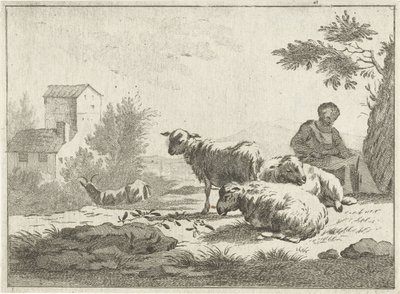 Hyrdinde med flok får af Jan Matthias Cok