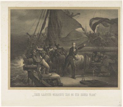 Jan van Speijk ved at smide lunten i lastrummet, 1831 Hans sidste tanke var æren af ​​hans flag (titel på objekt) af Jan Mesker