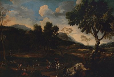 Landskab med en kamp mellem to væddere, ca. 1640. af Jan Miel