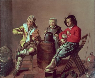 To drenge og en pige laver musik af Jan Miense (attr. to) Molenaer