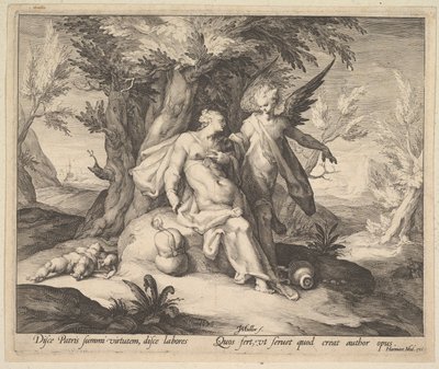 Hagar i ørkenen trøstet af en engel, ca. 1609. af Jan Muller